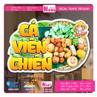 Decal Trang Trí Cá Viên Chiên, Tranh Dán Quán Ăn, Cà Phê, Dán Tường, Tủ, Kính, Xe Đẩy - Sticker Chịu Được Mưa Nắng.
