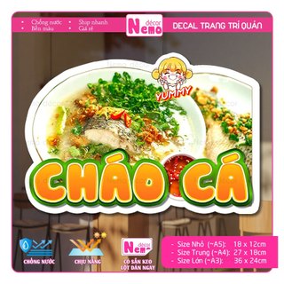 Decal Trang Trí Cháo Cá, Tranh Dán Quán Ăn, Cà Phê, Dán Tường, Tủ, Kính, Xe Đẩy - Sticker Chịu Được Mưa Nắng.