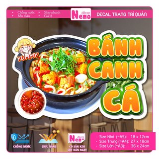 Decal Trang Trí Bánh Canh Cá, Tranh Dán Quán Ăn, Cà Phê, Dán Tường, Tủ, Kính, Xe Đẩy - Sticker Chịu Được Mưa Nắng.
