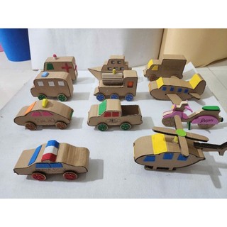 Bộ 10 phương tiện giao thông bằng bìa carton, mô hình ô tô steam