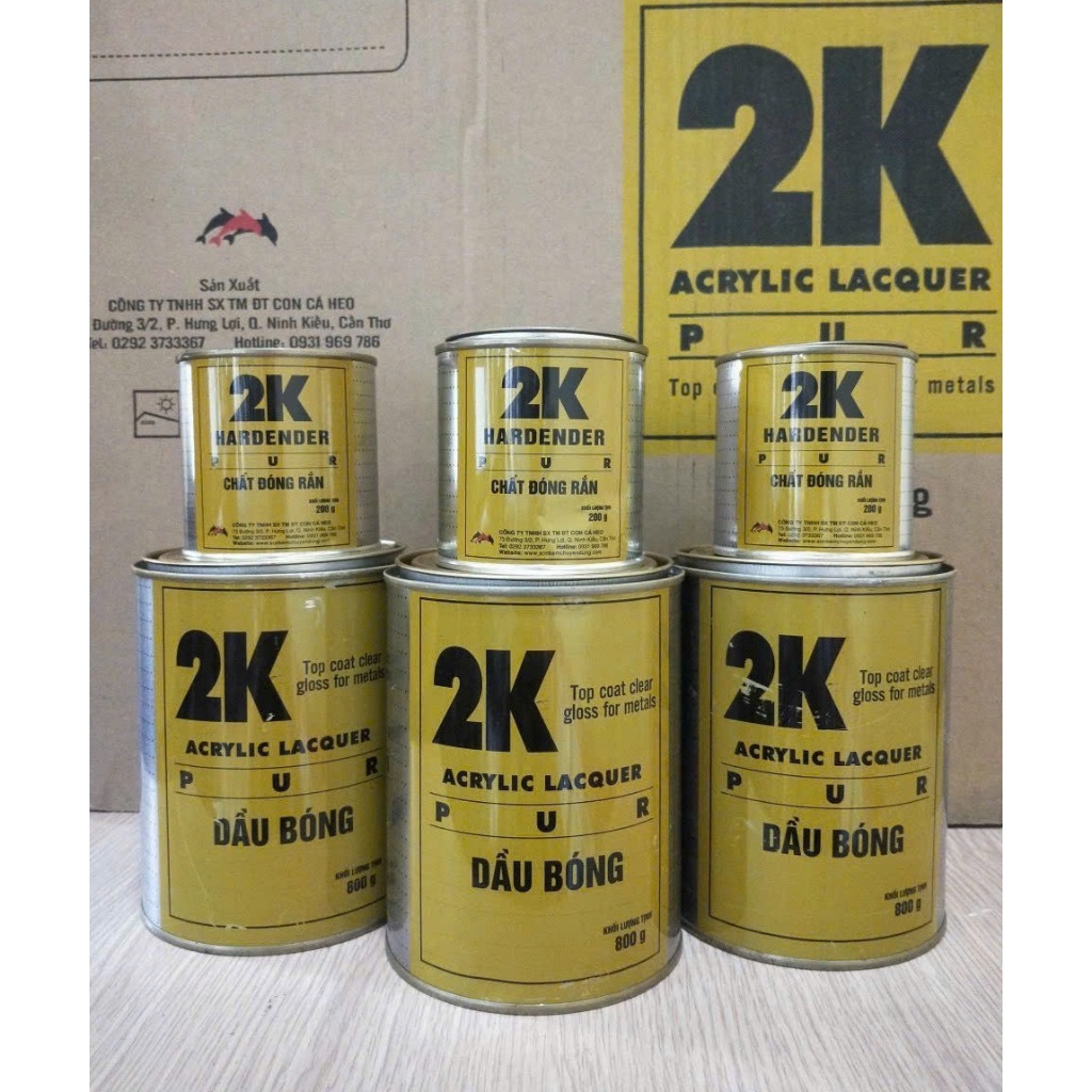 Sơn Dầu Phủ Bóng 2K Vàng- 1Kg/bộ (Dầu bóng 800g&Đóng rắn 200g)-Phủ Bóng Cho Xe, Đá, Gỗ, Nhựa, Giả Đá