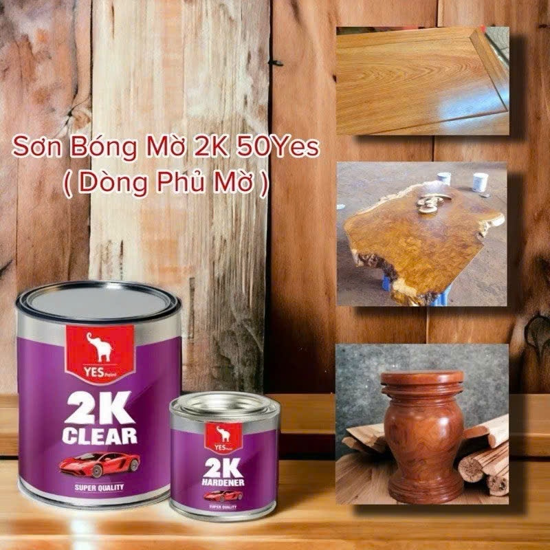 Sơn Bóng 2K Yes (Tím) 1Kg/bộ - Chuyên dùng phủ bóng cho sắt, kẽm, inox, gỗ, gạch, đá, bê tông,...