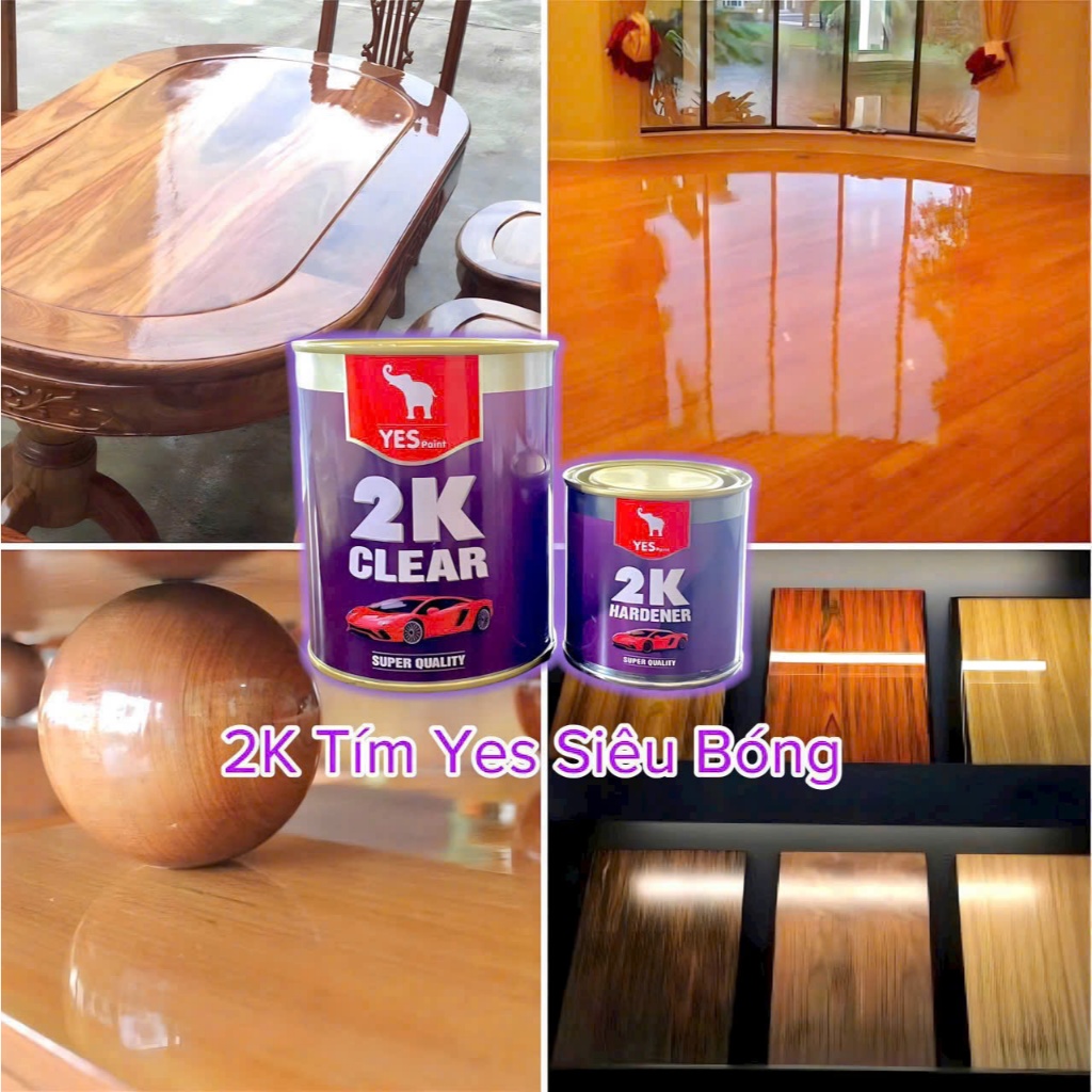 Sơn Bóng 2K Yes (Tím) 1Kg/bộ - Chuyên dùng phủ bóng cho sắt, kẽm, inox, gỗ, gạch, đá, bê tông,...