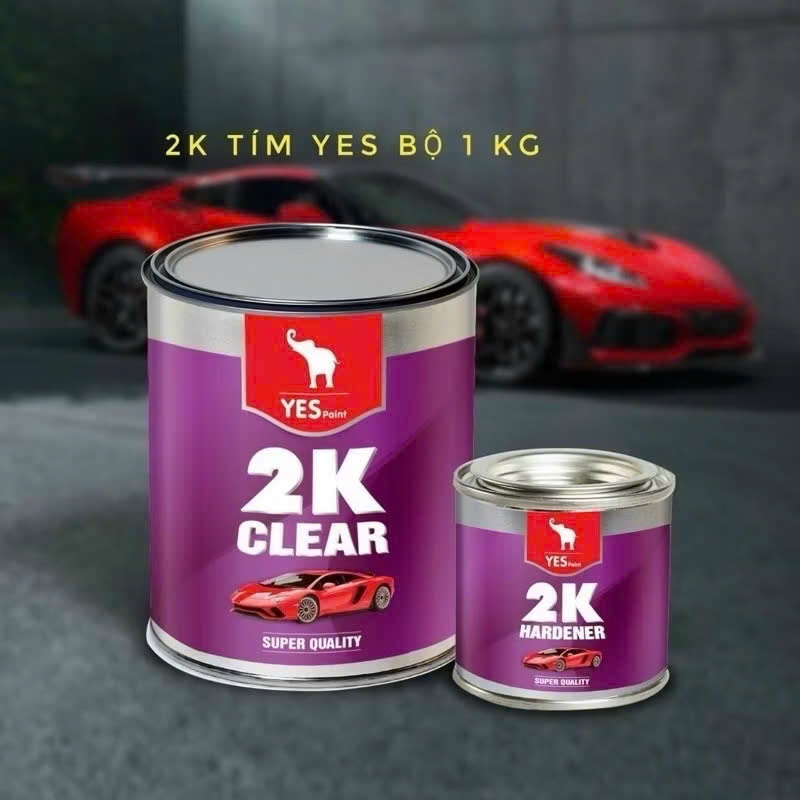Sơn Bóng 2K Yes (Tím) 1Kg/bộ - Chuyên dùng phủ bóng cho sắt, kẽm, inox, gỗ, gạch, đá, bê tông,...