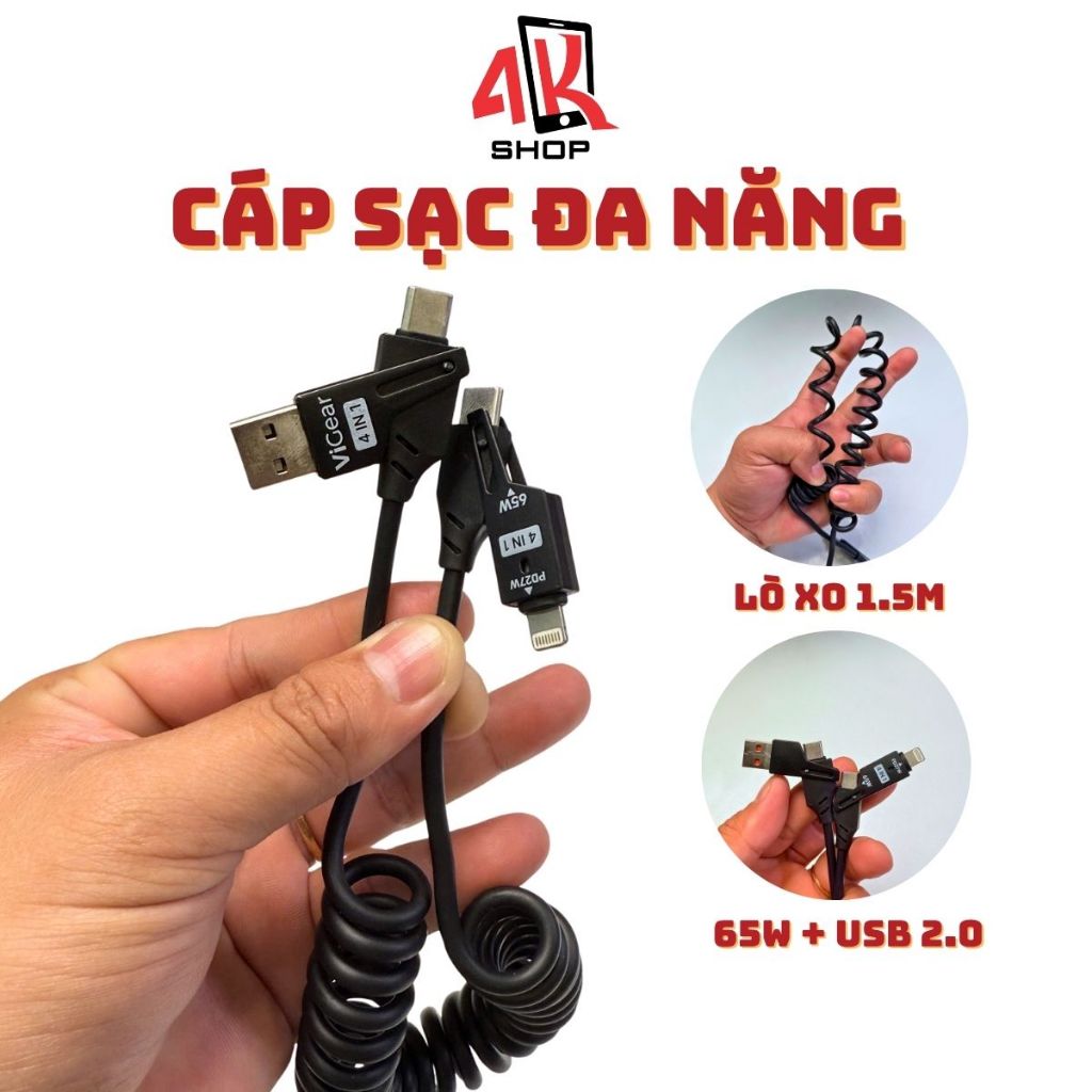 Cáp sạc nhanh cho mọi điện thoại dạng lò xo độ dài 1.5m