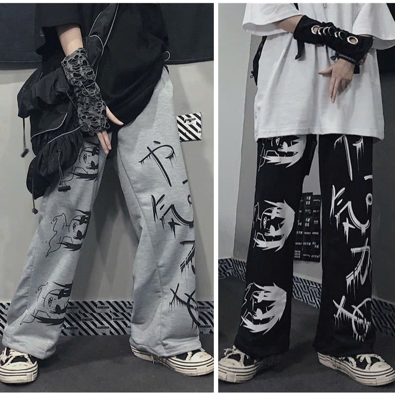 Quần Dài Ống Rộng Form Suông Unisex Vải Nỉ In Hình SAJA NHẬT BẢN Kèm Dây Rút Eo Thế Thao L1