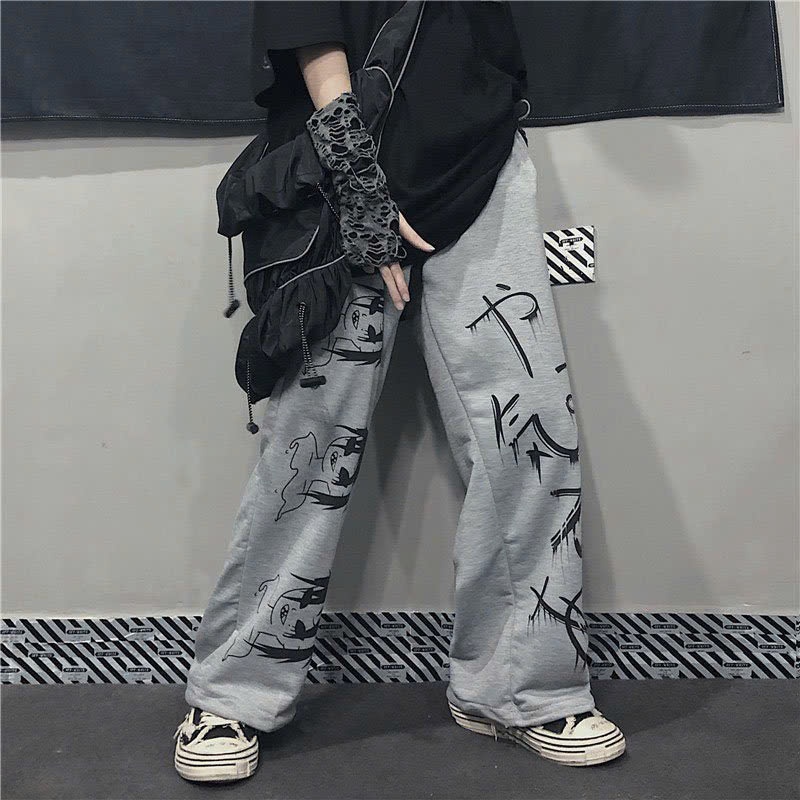 Quần Dài Ống Rộng Form Suông Unisex Vải Nỉ In Hình SAJA NHẬT BẢN Kèm Dây Rút Eo Thế Thao L1