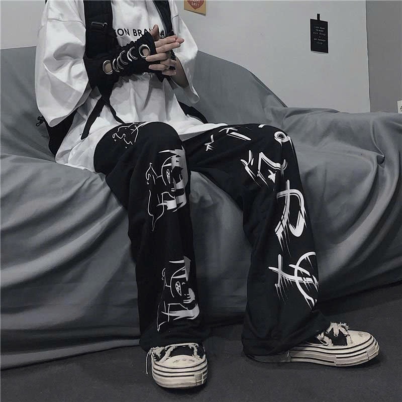 Quần Dài Ống Rộng Form Suông Unisex Vải Nỉ In Hình SAJA NHẬT BẢN Kèm Dây Rút Eo Thế Thao L1