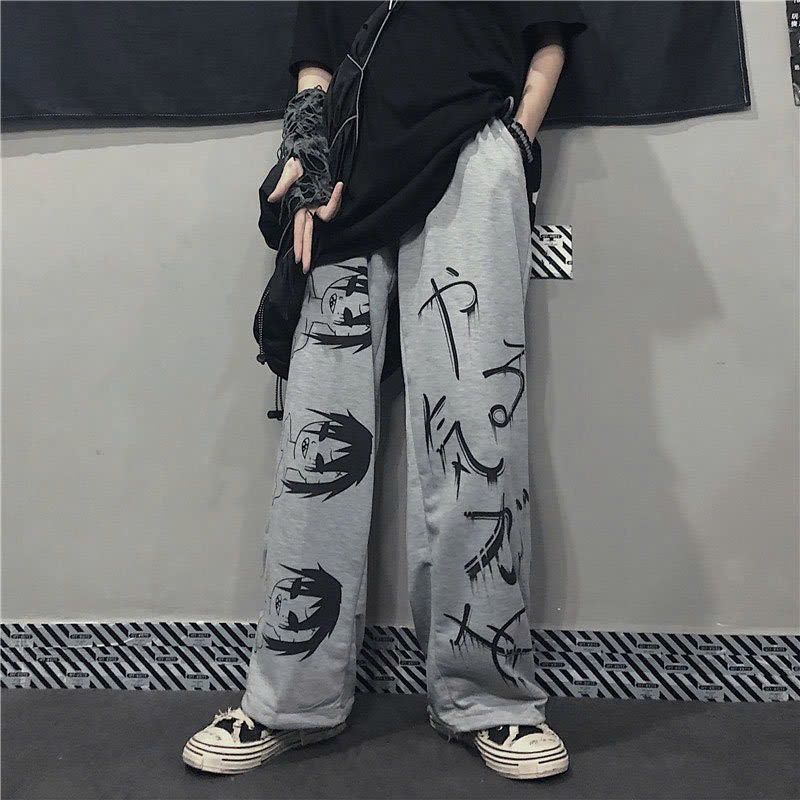 Quần Dài Ống Rộng Form Suông Unisex Vải Nỉ In Hình SAJA NHẬT BẢN Kèm Dây Rút Eo Thế Thao L1