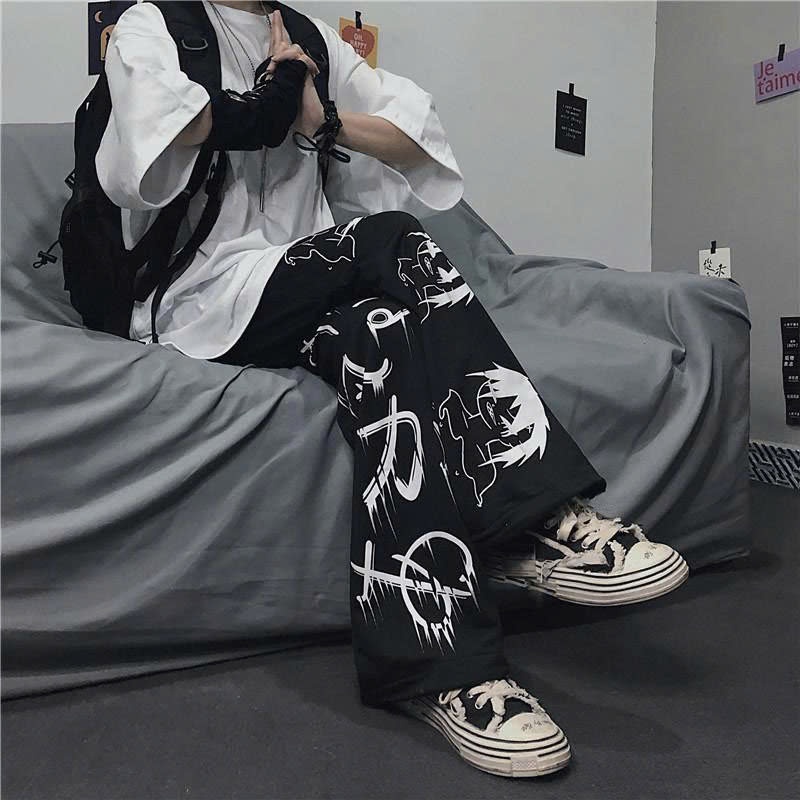 Quần Dài Ống Rộng Form Suông Unisex Vải Nỉ In Hình SAJA NHẬT BẢN Kèm Dây Rút Eo Thế Thao L1