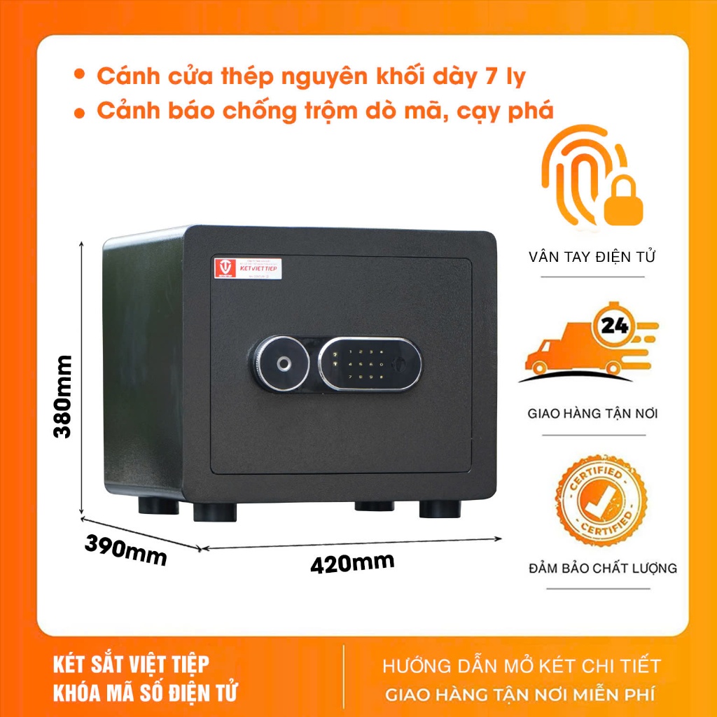 Két Sắt Mini Thông Minh Chống Cháy Siêu Cường Việt Tiệp KVTSC26 Khóa Vân Tay Điện Tử