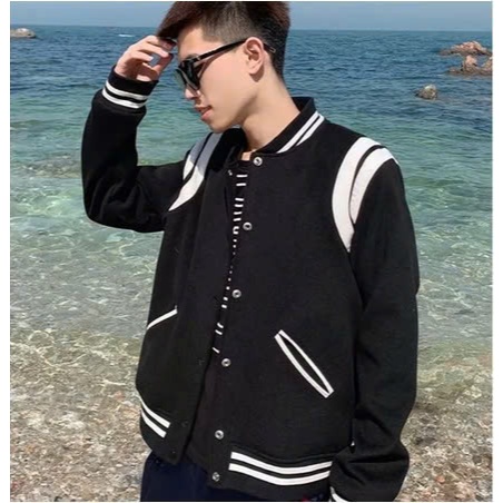 Áo Khoác Bomber Nỉ Nam Nữ Unisex Form Rộng Phối Cúc Bấm Size 40-70kg K1