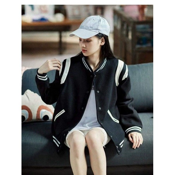 Áo Khoác Bomber Nỉ Nam Nữ Unisex Form Rộng Phối Cúc Bấm Size 40-70kg K1