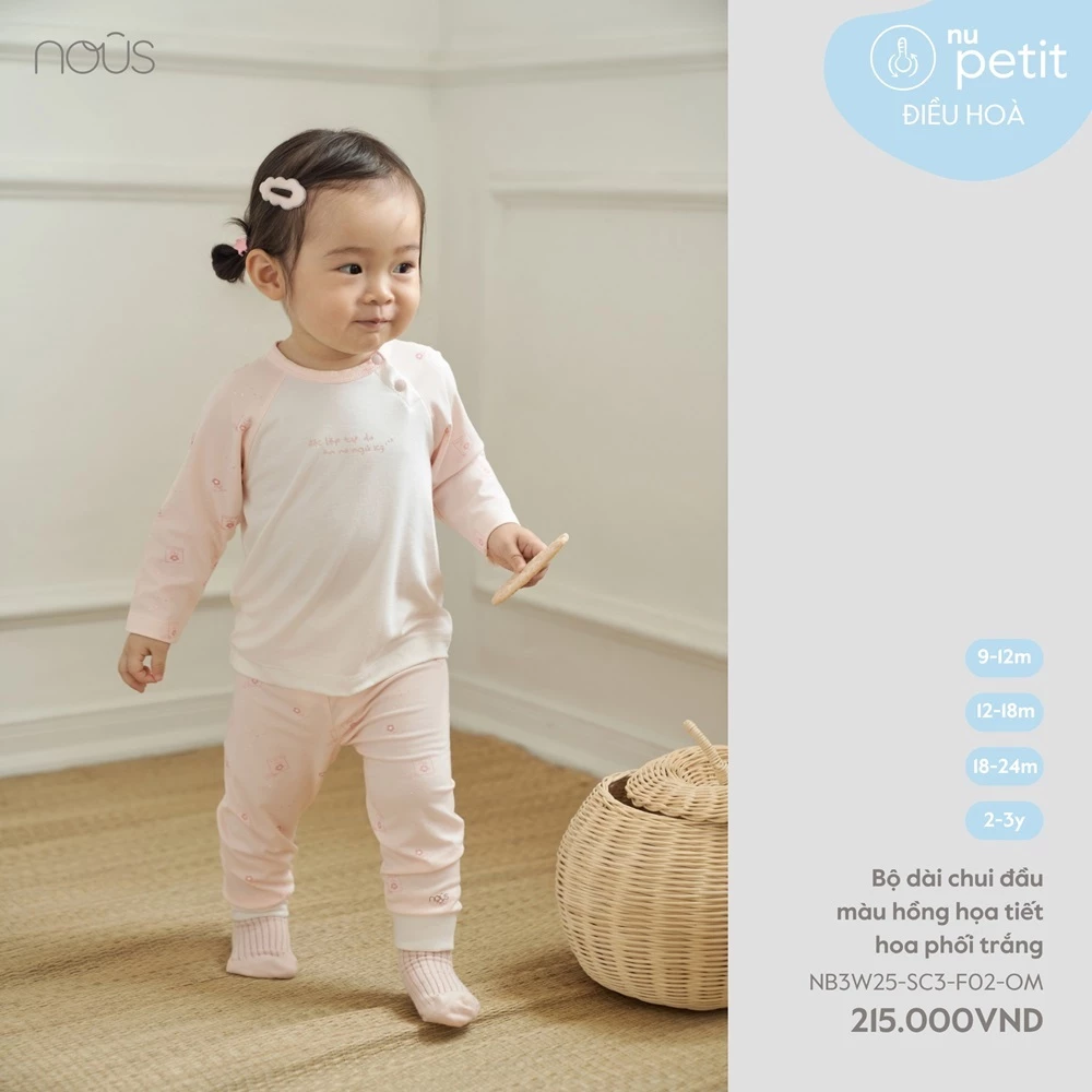Nous Baby Bộ quần áo dài tay, bộ dài bé gái họa tiết xinh xắn chất petit mềm mịn cho bé 7.5-15kg BST T7