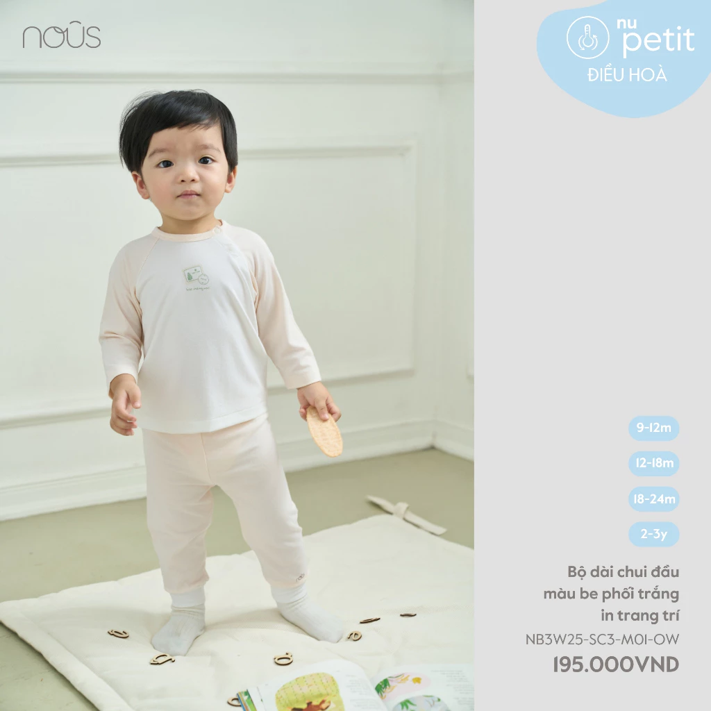 Nous Baby Bộ quần áo dài tay, bộ dài bé trai chất liệu petit mềm mịn in hình cho bé 8.5-15kg BST T7