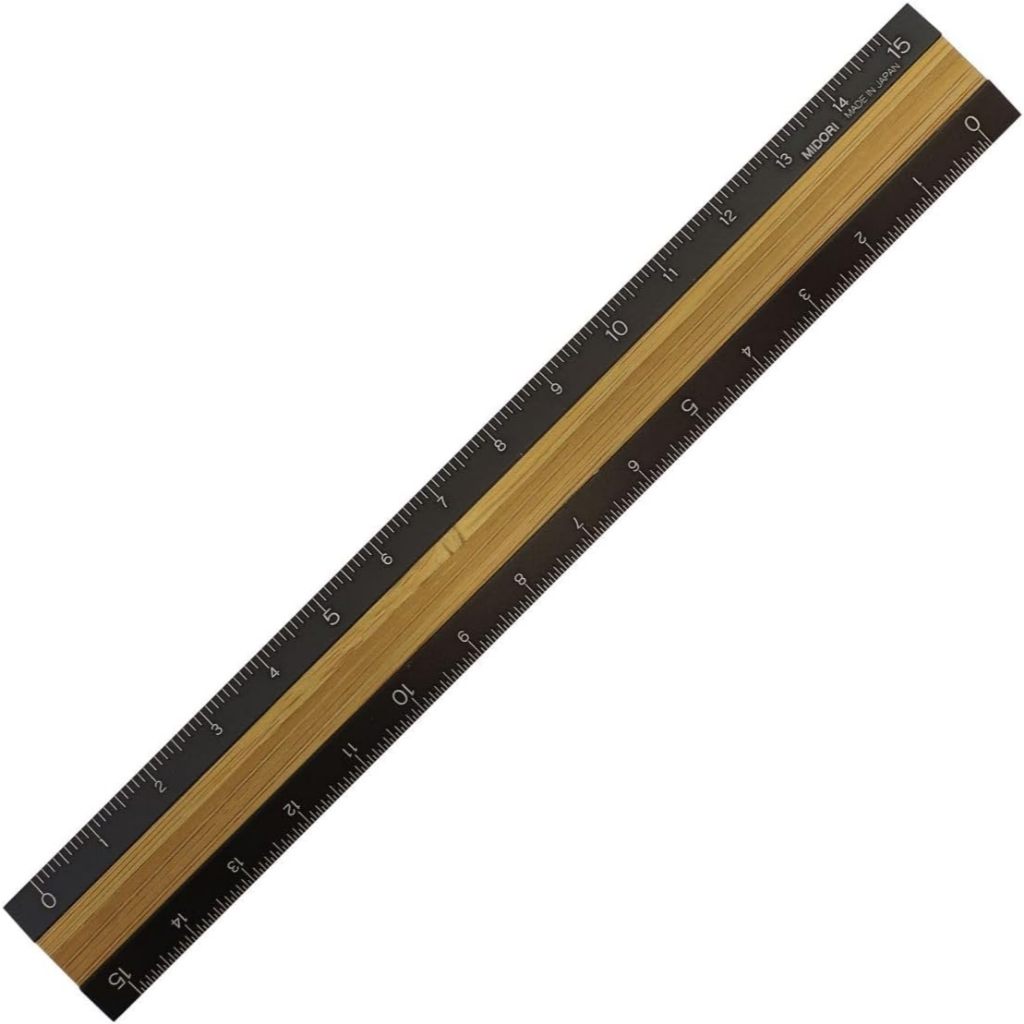 MIDORI Aluminum&Wood Ruler 15cm/Sản xuất Nhật Bản/Khắc laser/Chất lượng cao