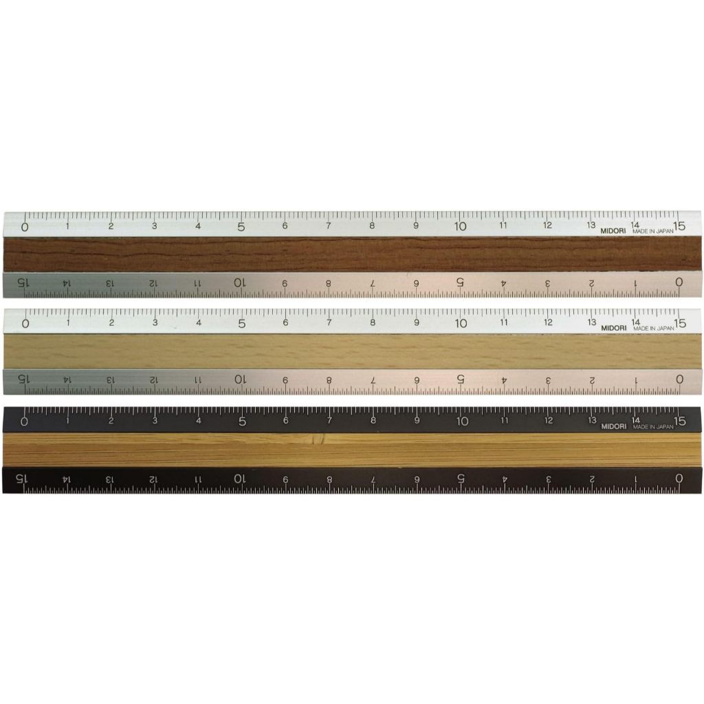 MIDORI Aluminum&Wood Ruler 15cm/Sản xuất Nhật Bản/Khắc laser/Chất lượng cao