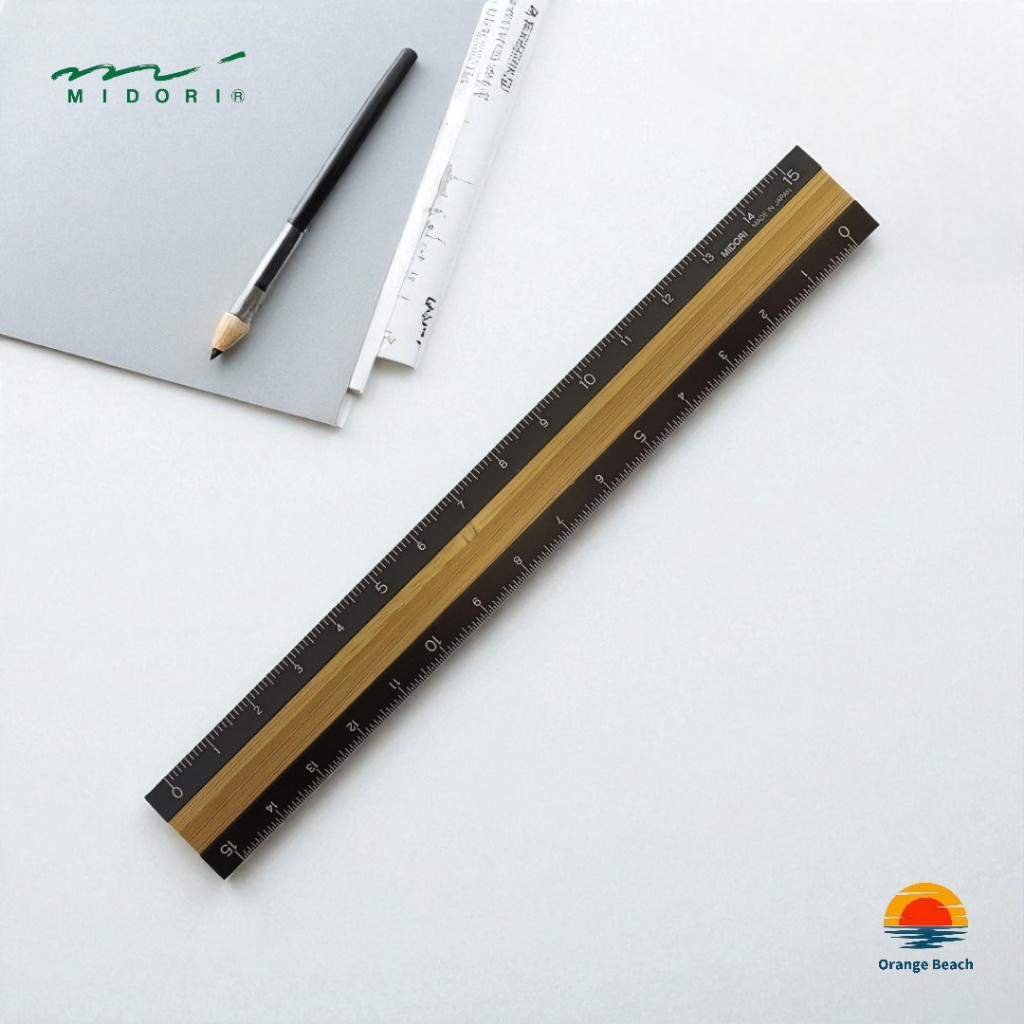 MIDORI Aluminum&Wood Ruler 15cm/Sản xuất Nhật Bản/Khắc laser/Chất lượng cao