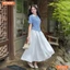 Set BEMINE áo cổ sen đính cúc chân váy xòe dài-ST432
