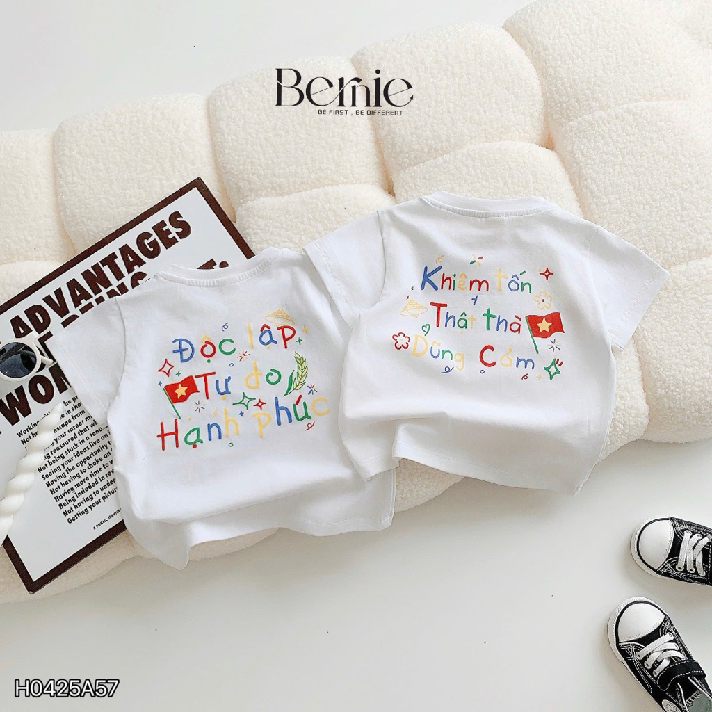 Áo Cotton Bé Trai Bé Gái In Hình Lá Cờ Việt Nam Bernie H0425A57 Size 80-130 (9-24kg)