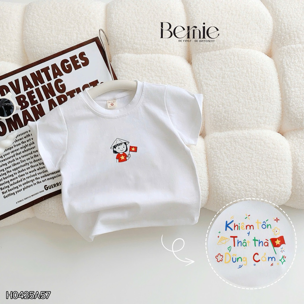 Áo Cotton Bé Trai Bé Gái In Hình Lá Cờ Việt Nam Bernie H0425A57 Size 80-130 (9-24kg)