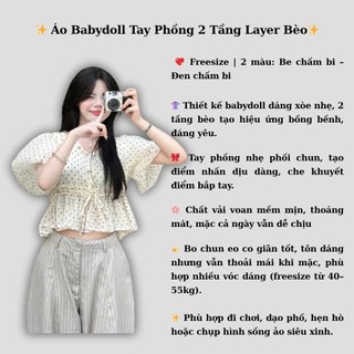 Áo Crop Chấm Bi Tay Bồng Viền Bèo Dáng Bo Eo Dây Rút 247store Cổ Tròn Nữ Tính Aobbd039