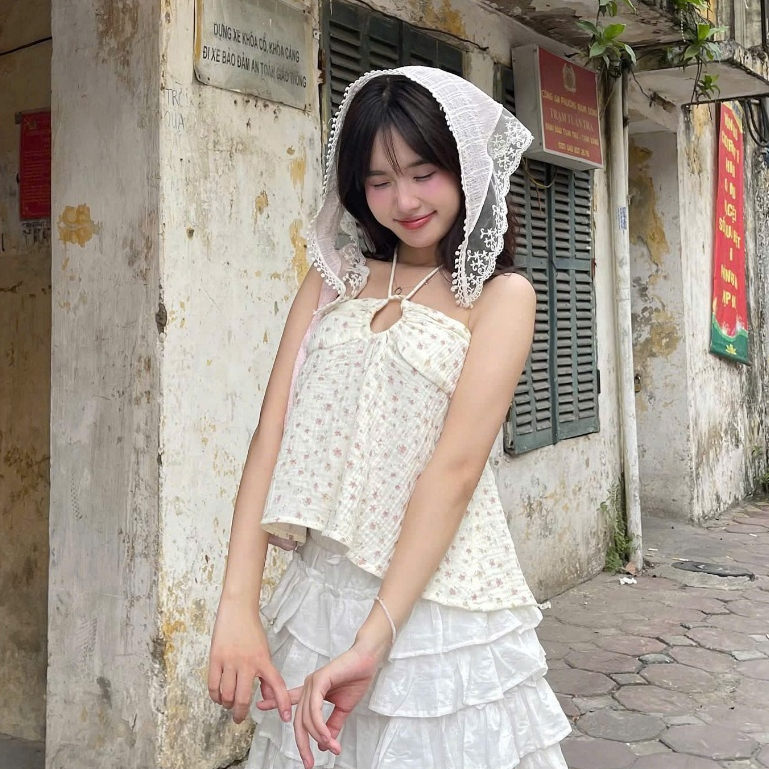 Áo Cúp Ngực Cổ Yếm Form Babydoll Hoa Nhí BETTER TOP, Áo Cổ Yếm Cột Dây Điệu Đà SAN Clothings - P130
