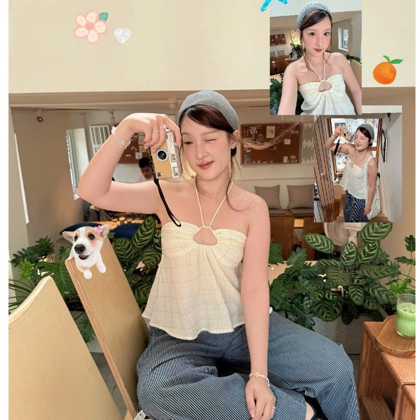 Áo Cúp Ngực Cổ Yếm Form Babydoll Hoa Nhí BETTER TOP, Áo Cổ Yếm Cột Dây Điệu Đà SAN Clothings - P130