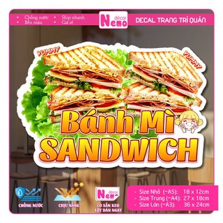 Decal Trang Trí Bánh Mì Sandwich, Tranh Dán Tiệm Bánh Mì, Dán Tường, Tủ, Kính, Xe Đẩy - Sticker Chịu Được Mưa Nắng.