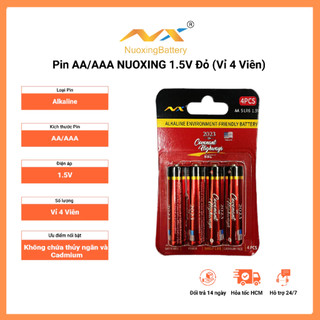 Pin Đỏ AA /AAA NUOXING 1.5V Alkaline – Vỉ 4 Viên Pin Tiểu Cho Điều Khiển, Đồ Chơi,Thiết Bị Gia Dụng