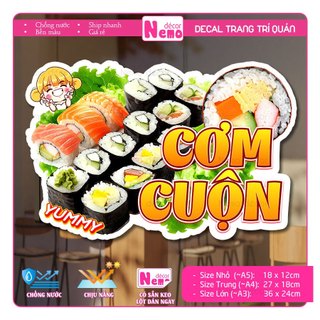 Decal Trang Trí Cơm Cuộn, Tranh Dán Quán Ăn, Cà Phê, Dán Tường, Tủ, Kính, Xe Đẩy - Sticker Chịu Được Mưa Nắng.