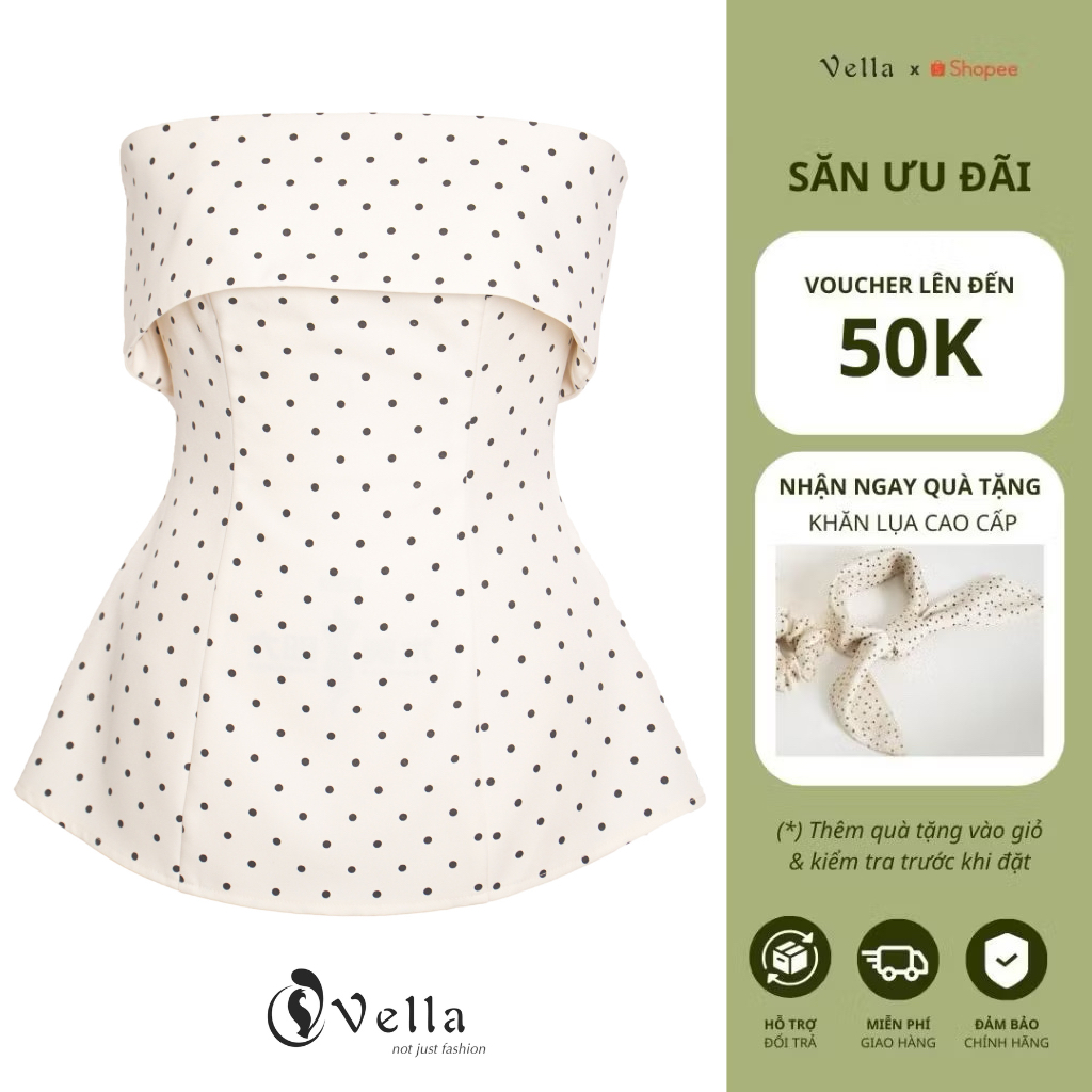 Áo peplum cúp ngực quây chấm bi tôn dáng VA25088 Vella Fashion