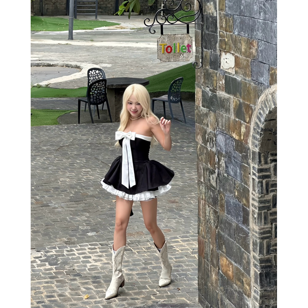 BUNNY DRESS - Đầm cúp ngực tùng xoè bồng bềnh phối nơ ngực ( kèm quần ).