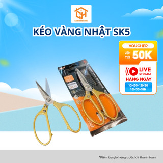 Kéo vàng Nhật SK5 JAPAN cắt gà, Kéo lưỡi thép cứng, sắc bén, thiết kế chắc chắn, tiện dụng Cam Homeware