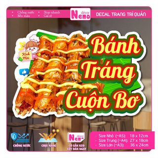 Decal Trang Trí Bánh Tráng Cuộn Bơ, Tranh Dán Quán Ăn, Cà Phê, Dán Tường, Tủ, Kính, Xe Đẩy - Sticker Chịu Được Mưa Nắng.
