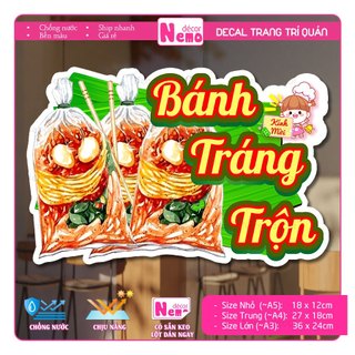 Decal Trang Trí Bánh Tráng Cuộn Bơ, Tranh Dán Quán Ăn, Cà Phê, Dán Tường, Tủ, Kính, Xe Đẩy - Sticker Chịu Được Mưa Nắng.