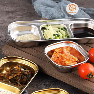 Đĩa Chấm Nhiều Ngăn Inox Đựng Gia Vị Sốt Chấm Hàn Quốc Cam Homeware