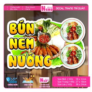 Decal Trang Trí Bún Thịt Nướng, Tranh Dán Quán Ăn, Cà Phê, Dán Tường, Tủ, Kính, Xe Đẩy - Sticker Chịu Được Mưa Nắng.