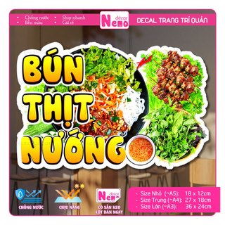Decal Trang Trí Bún Thịt Nướng, Tranh Dán Quán Ăn, Cà Phê, Dán Tường, Tủ, Kính, Xe Đẩy - Sticker Chịu Được Mưa Nắng.