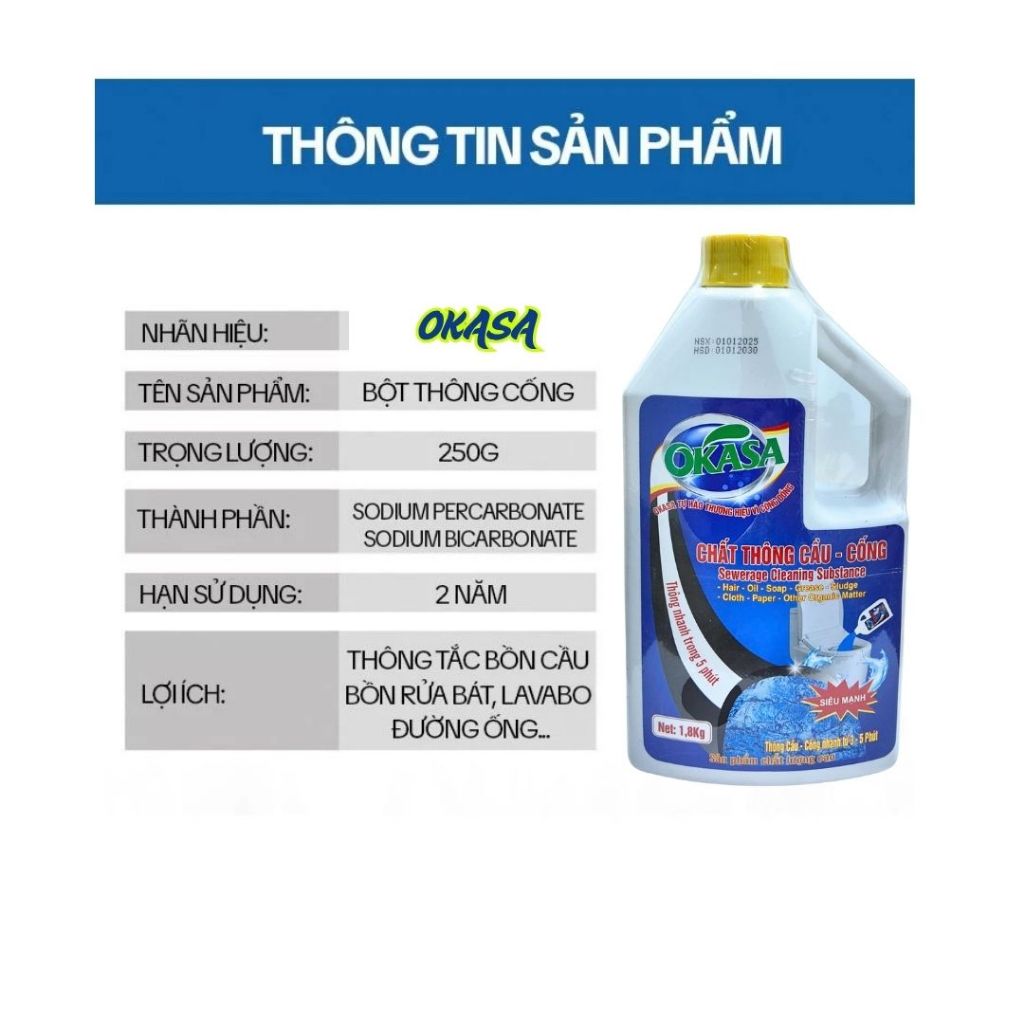 Nước Thông Cống OKASA Cực Mạnh, Giải Pháp Hiệu Quả Thông Tắc Nghẽn Bồn Cầu, Cống, Đọc Kỹ Hướng Dẫn Trước Khi Sử Dụng...