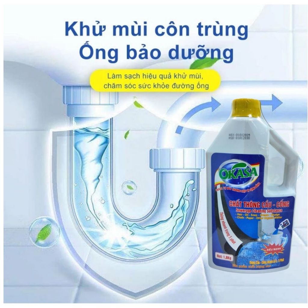 Nước Thông Cống OKASA Cực Mạnh, Giải Pháp Hiệu Quả Thông Tắc Nghẽn Bồn Cầu, Cống, Đọc Kỹ Hướng Dẫn Trước Khi Sử Dụng...