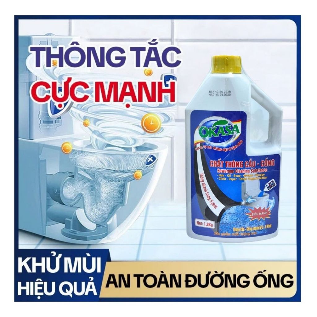 Nước Thông Cống OKASA Cực Mạnh, Giải Pháp Hiệu Quả Thông Tắc Nghẽn Bồn Cầu, Cống, Đọc Kỹ Hướng Dẫn Trước Khi Sử Dụng...