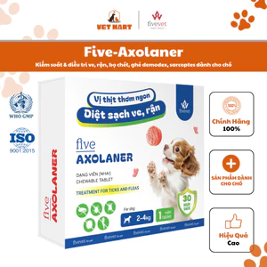 Five-Axolaner Hỗ Trợ Kiểm Soát Ve Rận Bọ Chét Ghẻ Demodex & Sarcoptes Chó Khỏe Mạnh, Sạch Sẽ