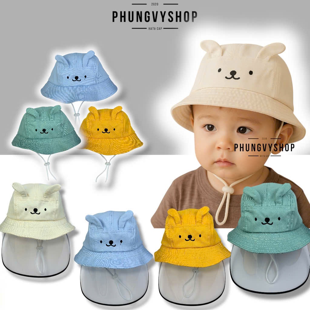 Bé 1-2 Tuổi- Mũ nón bucket tai bèo vành chắn giọt bắn bụi trẻ em trai gái phungvyshop- / Bo nhí CÚN MẶT CHỮ NHẬT/