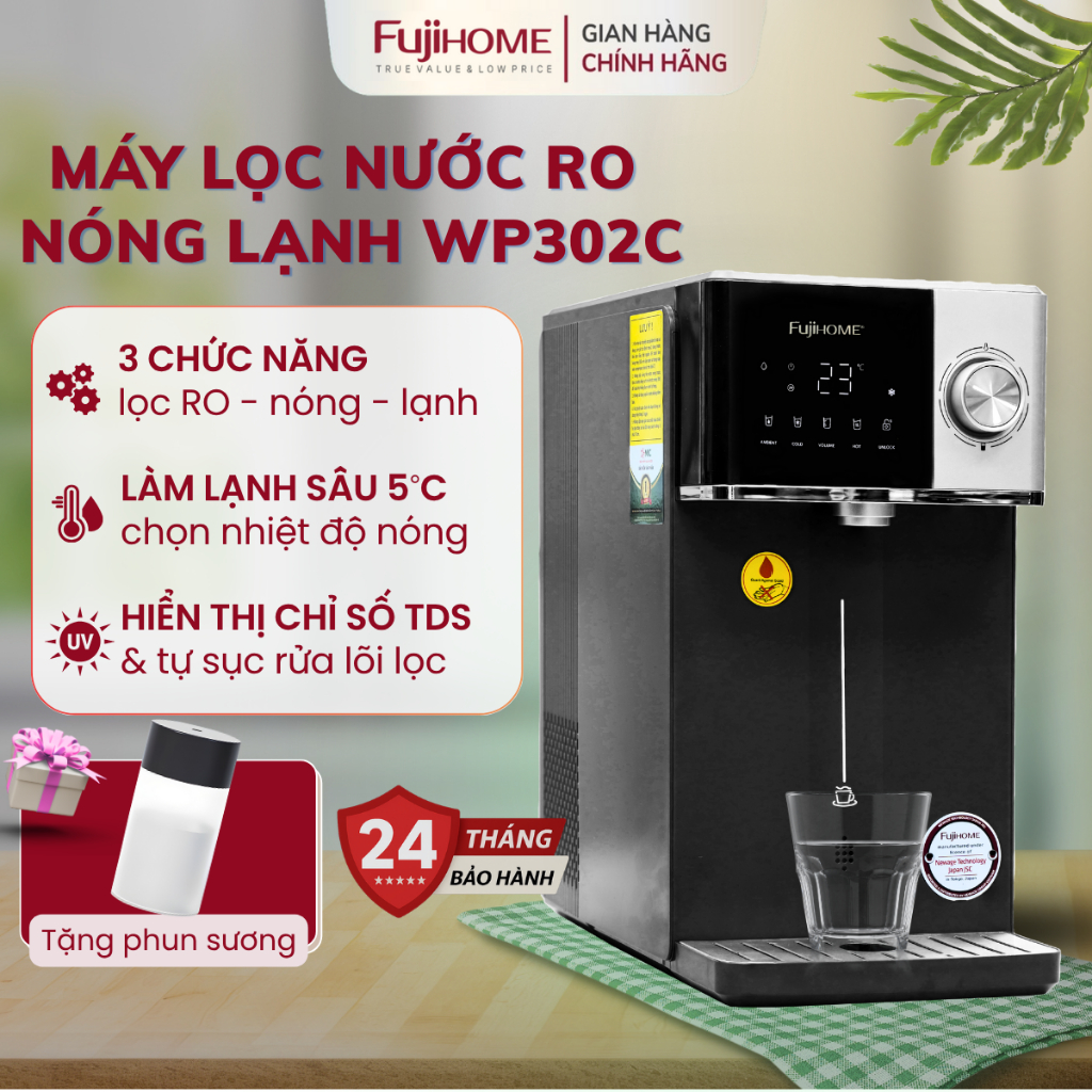 Máy lọc nước RO nóng lạnh Nhập Khẩu FUJIHOME WP302C, máy lọc nước để bàn RO OVAY, đèn UV khử khuẩn