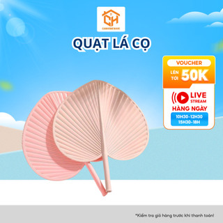 Quạt lá cọ nhựa PP 0121, Quạt lá đuôi mèo cỡ lớn bằng nhựa Cam Homeware
