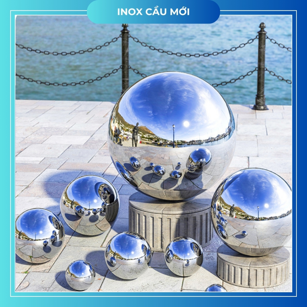 Quả cầu inox 304, sáng bóng như gương, kích thước lớn, trang trí cổng sân vườn nội ngoại thất