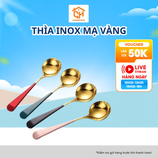 Thìa Inox Mạ Vàng Cán Dài Nhiều Mầu Sang Trọng Cam Homeware
