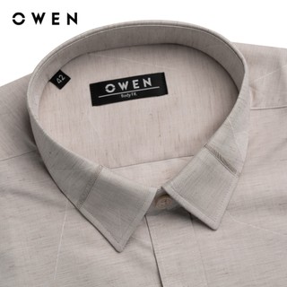Owen - Áo sơ mi ngắn tay Body Fit AB250078NT màu Nâu nhạt chất liệu Bamboo linen