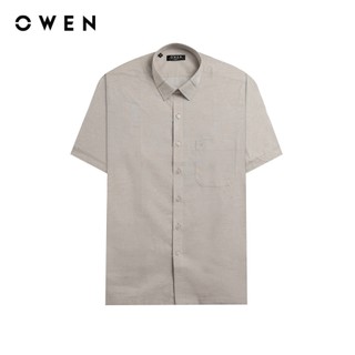 Owen - Áo sơ mi ngắn tay Body Fit AB250078NT màu Nâu nhạt chất liệu Bamboo linen